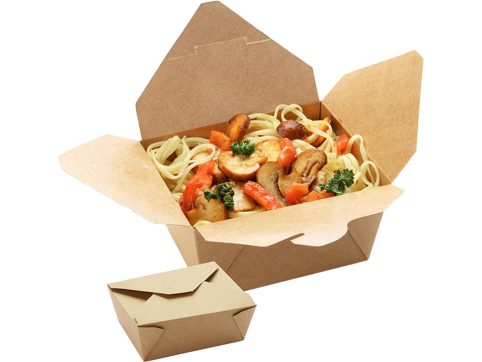 Menubox rechteckig aus braunem Kraft- karton, innen PE-beschichtet, 2000 ml,