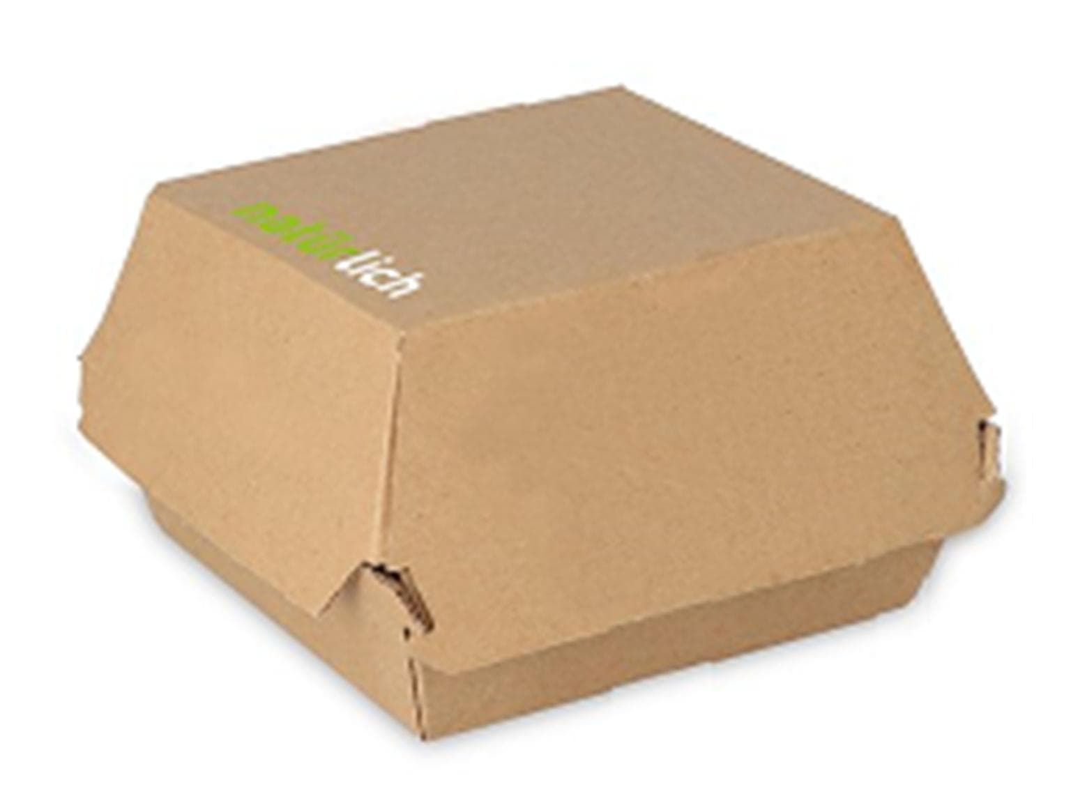 Hamburgerbox eckig aus braunem Karton, 108 x 116 x 85 mm, innen