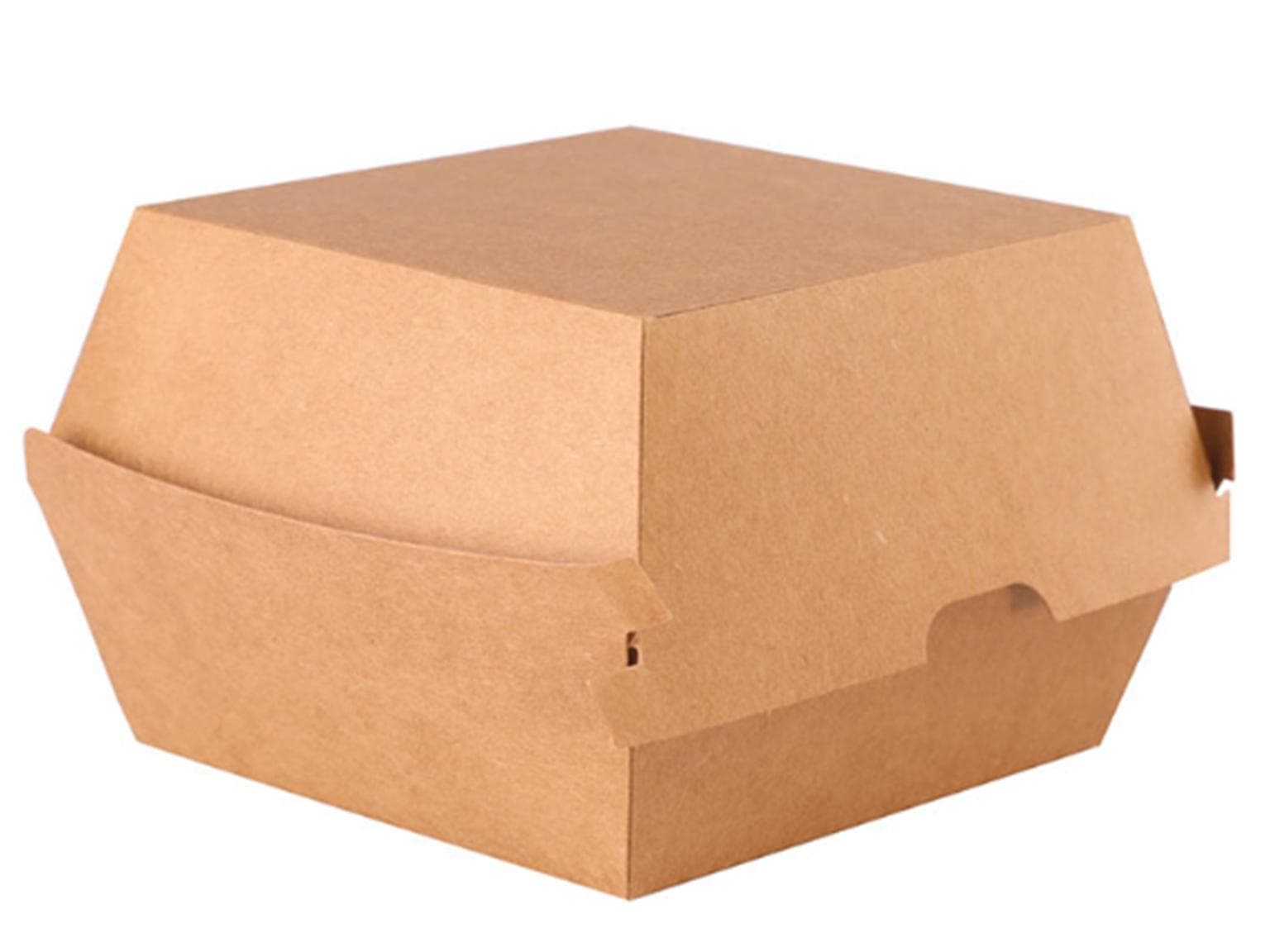 Hamburgerbox eckig aus braunem Karton, 130 x 130 x 110 mm, innen