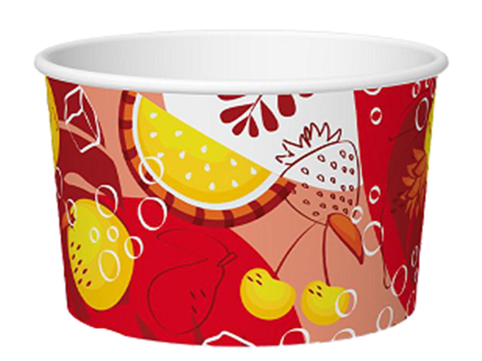 Eisbecher 370 cc (ø 103 mm, Höhe 64 mm), aus Pappe, mit Standarddruck rot/gelb