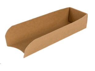 Hot Dog Box offen, aus braunem Kraft- karton, 23 x 7.5 x 5 cm, innen PE-